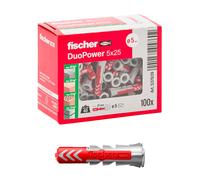Fischer 537639 Dowel DUOPOWER, Grey/Red, 5 X 25 mm, Pack of 100
