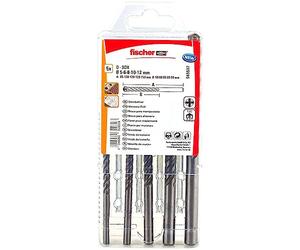 Fischer 545507 Bohrer D-SDX Sizes, 5-12 mm, 4-Cutting Head, Practical Set, 5 Masonry Drill Bits, Grey, 5-12mm