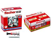 fischer 545676 DUOBLADE Cavity Fixing, Grey/Red/Metal & 555006 DUOPOWER Wall Plug, Red/Grey, 6x30, Set of 100 Pieces