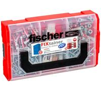 fischer FixTainer Drilling & Doweling, Dowel Box with 306 Pieces, Includes DuoPower Dowels, Screws, Ruler, Bottle Opener, Spirit Level, Practical Tool Box with Carry Handle & Click System