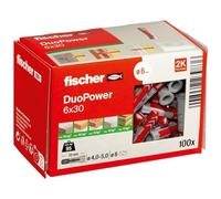 fischer 555006 DUOPOWER Wall Plug, Red/Grey, 6x30, Set of 100 Pieces