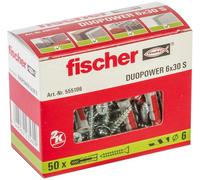fischer 555106 DUOPOWER Wall Plugs with Screws, Red/Gray, 6x30-50 Pieces