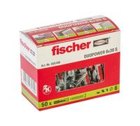 fischer 555106 DUOPOWER Wall Plugs with Screws, Red/Grey, 6x30-50 Pieces