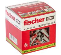 fischer 555108 DUOPOWER Wall Plugs with Screws, Red/Gray, 8x40-50 Pieces