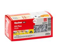 fischer 568004 SX Plus Expansion Wall Plug, 4mm x 20mm, Pack of 200