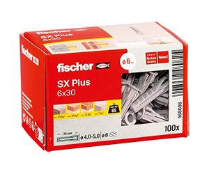 fischer 568006 SX Plus Expansion Wall Plug, 6mm x 30mm, Pack of 100