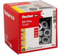 fischer 568012 SX Plus Expansion Wall Plug, 12mm x 60mm, Pack of 25