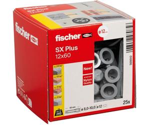fischer 568012 SX Plus Expansion Wall Plug, 12mm x 60mm, Pack of 25