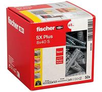 fischer 568208 Expansion SX Plus S, Box of 50 Nylon Matching Screws, dowels for Optimal Hold When Fixing, Solid, aerated Concrete, Perforated Bricks and Much, Standard, 8 x 40 mit Schraube