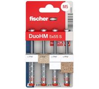 fischer 572915 DuoHM Cavity Dowels, 5 x 55 S TX with Metric Panhead Screw and TX Drive for Attaching TV Brackets, Lights, Wall Shelves, etc. in Panel Building Materials (Pack of 4)
