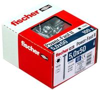 fischer 670439 Power-Fast II 5.0 x 50 mm Chipboard Wood Screws, Pan Head with Inner Star TX Fully Threaded Galvanised Blue Passivated, Box of 100 Screws