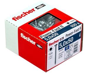 fischer 670439 Power-Fast II 5.0 x 50 mm Chipboard Wood Screws, Pan Head with Inner Star TX Fully Threaded Galvanised Blue Passivated, Box of 100 Screws