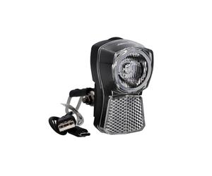 FISCHER Bicycle LED Front Light 45/20 Lux with Battery and USB Charging Function, Dynamo Look, Splash Protection According to IP44, StVZO Approved