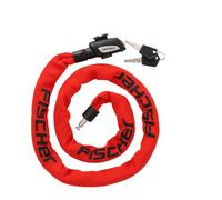 FISCHER Bicycle Lock Chain Lock Neoprene with 2 Keys High Security for Bicycles and E-Bikes Anti-Theft Red Length 130cm