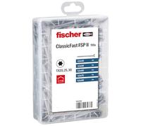 fischer ClassicFast Meisterbox Assortment Box with Chipboard Screws for Interior Wood Building Materials Countersunk Head Partial Thread Torx Blue Galvanised 110 Pieces Item No. 562280