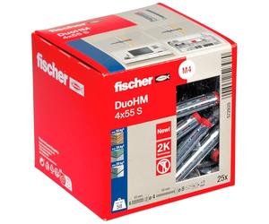 fischer DuoHM 4 x 55 S PZ Cavity Dowels with Metric Panhead Screw and PZ Drive for Attaching TV Brackets, Lights, Wall Shelves, etc. in Panel Building Materials, Pack of 25