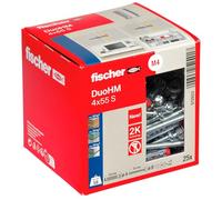 fischer DuoHM 4 x 55 S TX Cavity Dowels with Metric Panhead Screw and TX Drive for Fixing TV Brackets, Lights, Wall Shelves, etc. in Panel Building Materials, Pack of 25