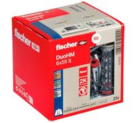 fischer DuoHM 6 x 55 S PZ Cavity Dowels with Metric Panhead Screw and PZ Drive for Attaching TV Brackets, Lights, Wall Shelves, etc. in Panel Building Materials, Pack of 25