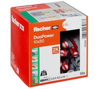 Fischer DuoPower 10 X 50, Powerful Universal Plug with Intelligent 2-Component Technology Fastenings in Concrete, Bricks, Gypsum Plasterboard, Chipboard, Etc., 50 Plugs Without Screws