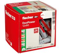 Fischer DuoPower 12 x 60, Powerful Universal Plug, Intelligent 2-Component Technology for fastenings in Concrete, Bricks, Stone, etc., 25 Plugs Without Screws