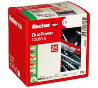 Fischer DuoPower 12 x 60 S, Powerful Universal Plug with Safety Screw, Intelligent 2-Component Technology for fastenings in Concrete, Bricks, Stone, etc., 10 Plugs & 10 Screws