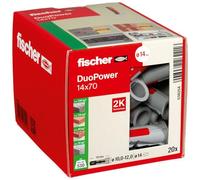 fischer DuoPower 14 x 70, powerful universal plug with intelligent 2-component technology for fastenings in concrete, bricks, gypsum plasterboard, chipboard, etc., 20 plugs without screws