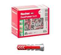 Fischer DuoPower 5 x 25 Universal Wall Plugs, Nylon, 100 Pack | 2-Component Technology | Strong Hold | Versatile Fixing | Solid & Hollow Materials