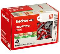 fischer DuoPower 6 x 30, Powerful Universal Plug with Intelligent 2-Component Technology for fastenings in Concrete, Bricks, Gypsum plasterboard, chipboard, etc., 100 Plugs Without Screws