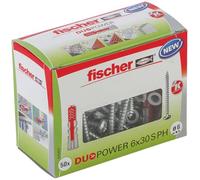 fischer DuoPower 6 x 30 S PH, powerful universal plug with panhead screw, intelligent 2-component technology for fastenings in concrete, bricks, stone, gypsum plasterboard, etc., 50 plugs & 50 screws