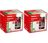 Fischer DuoPower 6 x 50, Powerful Universal Plug with Intelligent 2-Component Technology for fastenings in Concrete, Bricks, Gypsum plasterboard, chipboard, etc, 100 Plugs Without Screws (Pack of 2)