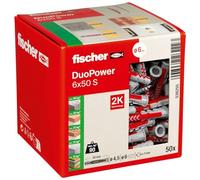 Fischer DuoPower 6 x 50 S, Powerful Universal Plug with Safety Screw, Intelligent 2-Component Technology for fastenings in Concrete, Bricks, Stone, Gypsum plasterboard, etc., 50 Plugs & 50 Screws