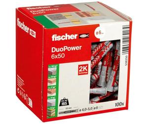 fischer DuoPower 6 x 50 Universal Wall Plugs 100 Pack | 2-component fixing technology for strong hold in solid and hollow materials