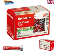 Fischer DuoPower 6x30 Wall Plugs (100) Universal Fixing for Brick & Concrete