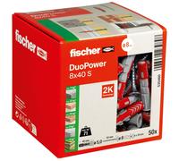 Fischer DuoPower 8 x 40 S, Powerful Universal Plug with Safety Screw, Intelligent 2-Component Technology for fastenings in Concrete, Bricks, Stone, G