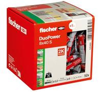 Fischer DuoPower 8 x 40 S, Powerful Universal Plug with Safety Screw, Intelligent 2-Component Technology for fastenings in Concrete, Bricks, Stone, Gypsum plasterboard, etc., 50 Plugs & 50 Screws