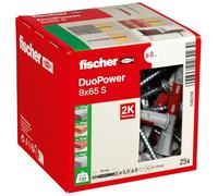 Fischer DuoPower 8 x 65 S, Powerful Universal Plug with Safety Screw, Intelligent 2-Component Technology for fastenings in Concrete, Bricks, Stone, etc., 25 Plugs & 25 Screws