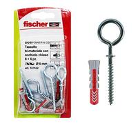 Fischer DUOPOWER Bi Material Dowels, 6 C/3 K in Blister with Closed Eyelet, 6 Duopower Dowels, 6 Hooks with Closed Eyelet, 6 x 30 mm, 537632