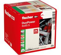 Fischer DuoPower Wall Plugs & Screws - Red/Grey, Multiple Sizes 6x50-8x65S