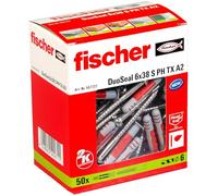 fischer DuoSeal 6 x 38 S A2, universal plugs & stainless-steel screws for wet areas, powerful 2-component sealing plugs for fastenings in damp areas, 50 pcs