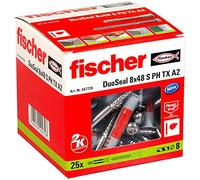 fischer DuoSeal 8 x 48 S A2, universal plugs & stainless-steel screws for wet areas, powerful 2-component sealing plugs for fastenings in damp areas, 25 pcs