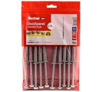 fischer DuoXpand 10 x 100 FUS, High-Quality Universal Dowel with Hex Screw & Moulded U Washer (Pack of 10), Dowels for Strong Hold, Ideal for Porous Building Materials & Close to Edge Anchors