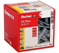 fischer Expansion dowels SX Plus 8 x 40 S, Box of 50 Nylon dowels and Matching Screws, dowels for Optimal Hold for fixings in Concrete, Solid Brick,