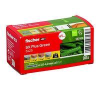 fischer Expansion dowels SX Plus Green 5 x 25, Box of 90 Sustainable dowels, All-Purpose dowels Made from Renewable raw Materials, Optimal Hold in Concrete, Solid Brick, aerated Concrete, Perforated