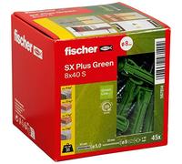 fischer Expansion dowels SX Plus Green 8 x 40 S, Box of 45 Sustainable dowels and Matching Screws, Optimal Hold in Concrete, Solid Brick, aerated Concrete, Perforated Bricks and Much More.
