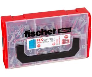 fischer FixTainer DuoPower Short/Long Dowel Box with 210 DuoPower Dowels (80 Pieces 6 x 30, 40 Pieces 6 x 50, 60 Pieces 8 x 40, 30 Pieces 8 x 65), Dowel Box with Carry Handle & Click System