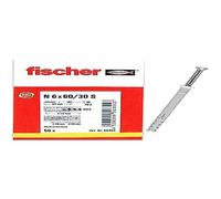 fischer Hammerfix N 6 x 60/30 S Wall Plugs with Screws, 50 Pack | Fast Installation | Secure Hold | Countersunk Head | Timber & Masonry Fixing