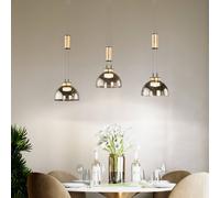 FISCHER & HONSEL Avignon pendant light, 3-bulb, smoked glass/black/gold