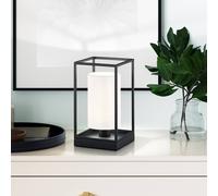 FISCHER & HONSEL Gilli table lamp, black/white, linen, metal, height 29 cm