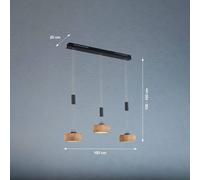 FISCHER & HONSEL LED hanging light Shine-Wood, oak/black Length 100 cm 3-light.