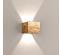 FISCHER & HONSEL LED wall lamp Shine-Wood, width 13 cm, oak/black, wood